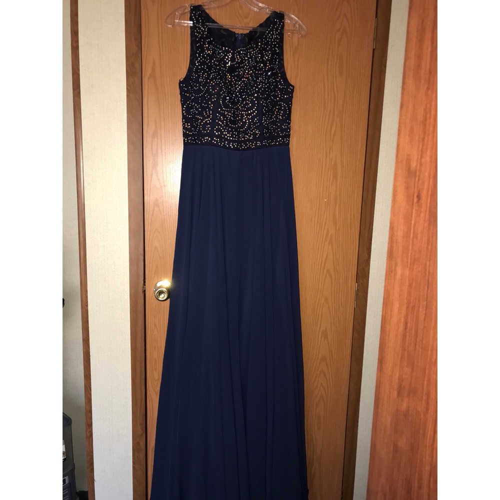 Navy long prom dress